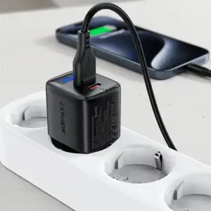Зарядний пристрій 2xUSB 35W (USB-C+USB-A) with digital display Gan A116 Black Acefast (6974316284468) UA