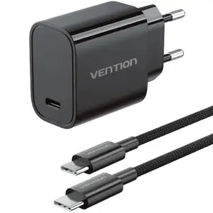 Зарядний пристрій 1xUSB-C 30W + USB-C cable М-М Black Vention (G18B0-EU) UA