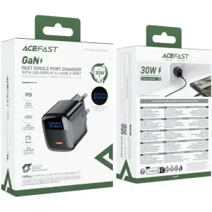 Зарядний пристрій 1xUSB-C 30W Gan A115 Fast Charger + USB-C cable black Acefast (6974316284451) UA