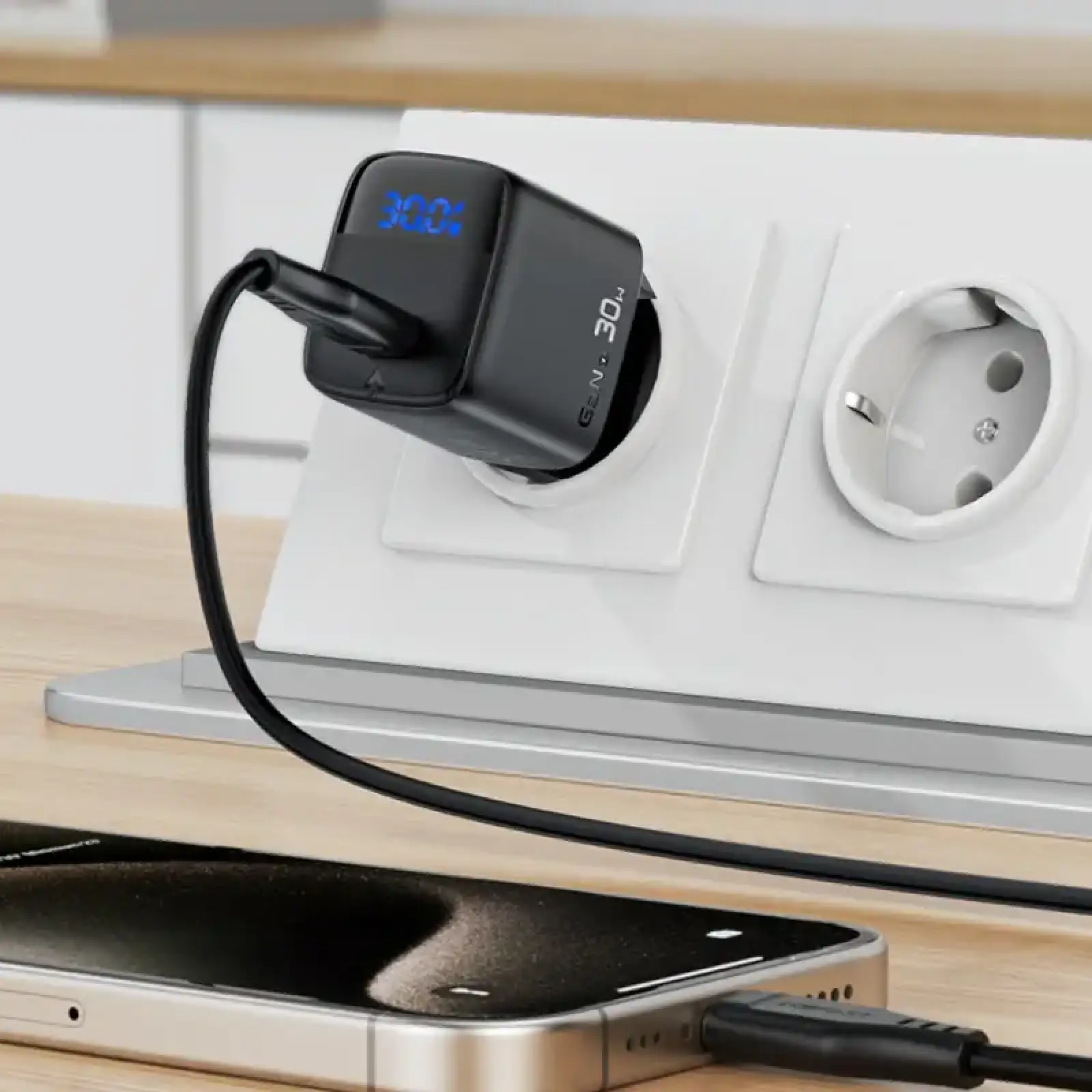 Зарядний пристрій 1xUSB-C 30W Gan A115 Fast Charger + USB-C cable black Acefast (6974316284451) UA