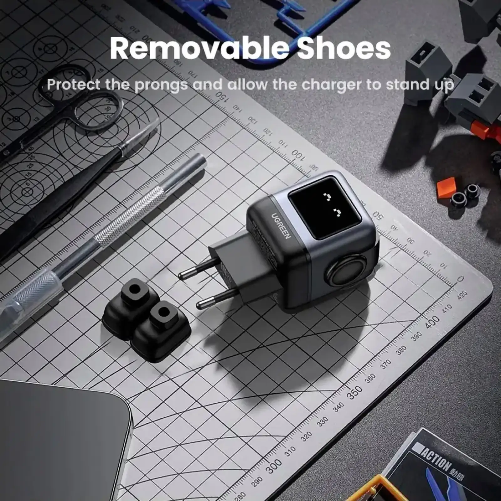 Зарядний пристрій 3xUSB 65W (2xUSB-C+USB-A) Gan Robot tech Fast Charger Сірий CD361 Ugreen (25685B) UA
