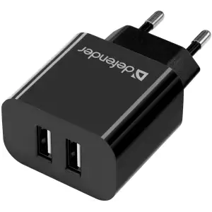 Зарядний пристрій 2xUSB 12W 2.1A UPC-21 +кабель microUSB, чорний Defender (83581) UA