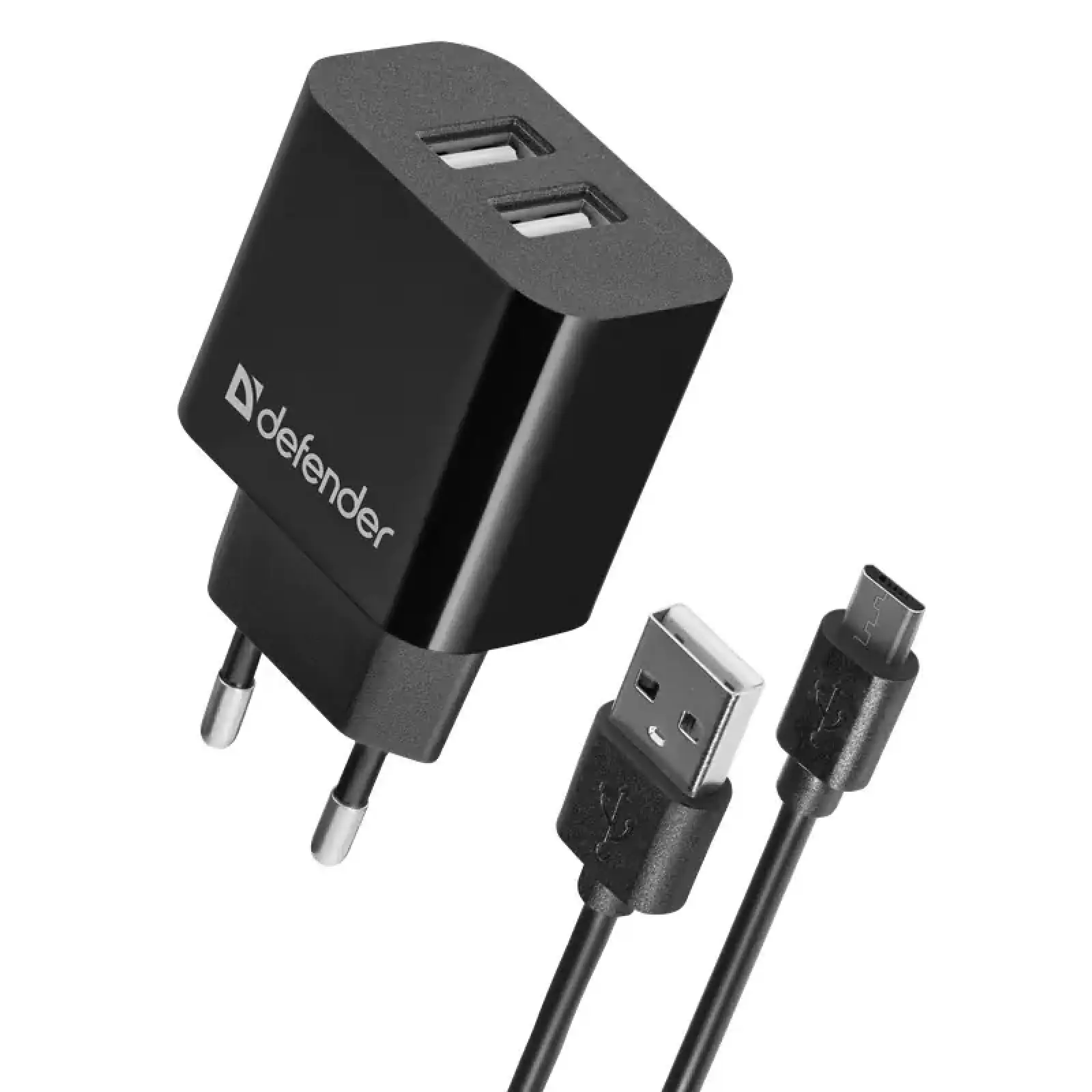 Зарядний пристрій 2xUSB 12W 2.1A UPC-21 +кабель microUSB, чорний Defender (83581) UA