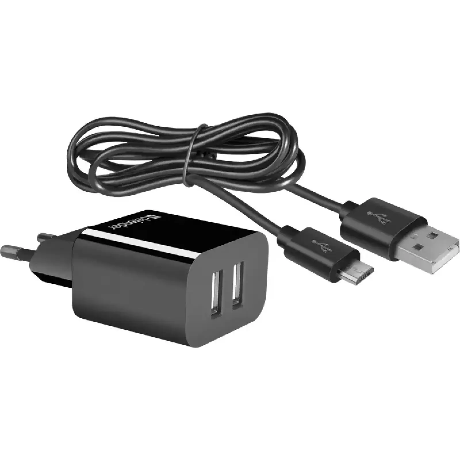 Зарядний пристрій 2xUSB 12W 2.1A UPC-21 +кабель microUSB, чорний Defender (83581) UA