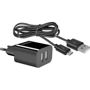 Зарядний пристрій 2xUSB 12W 2.1A UPC-21 +кабель microUSB, чорний Defender (83581) UA