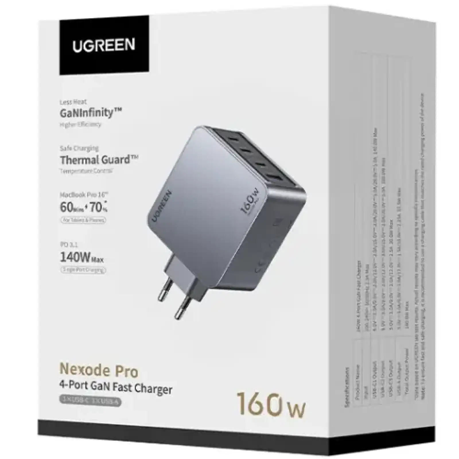 Зарядний пристрій 4xUSB 160W (3xUSB-C + USB-A) GaN + Type-C cable 100W сірий X763 Nexode Pro Ugreen (25877) UA