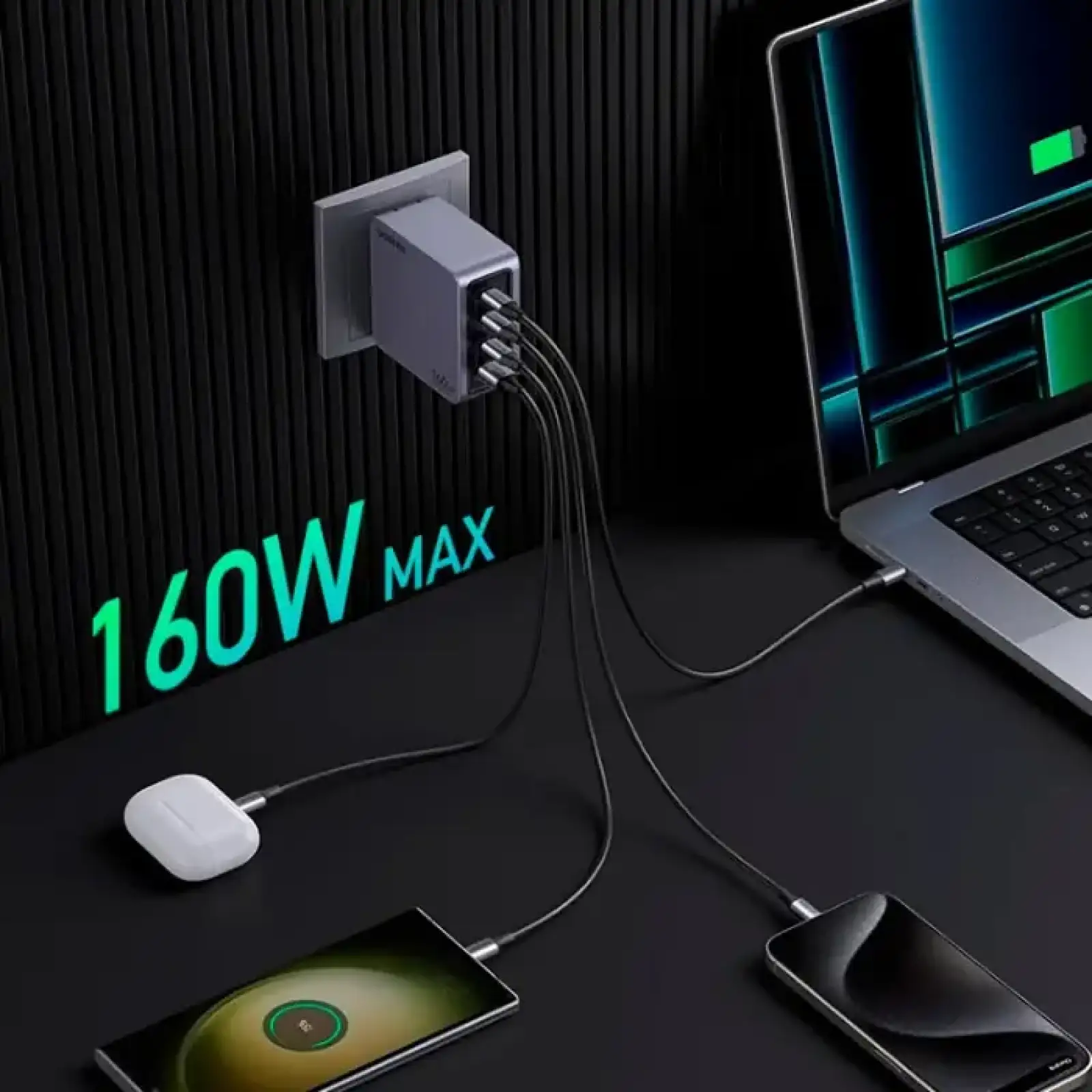 Зарядний пристрій 4xUSB 160W (3xUSB-C + USB-A) GaN + Type-C cable 100W сірий X763 Nexode Pro Ugreen (25877) UA