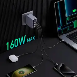Зарядний пристрій 4xUSB 160W (3xUSB-C + USB-A) GaN + Type-C cable 100W сірий X763 Nexode Pro Ugreen (25877) UA