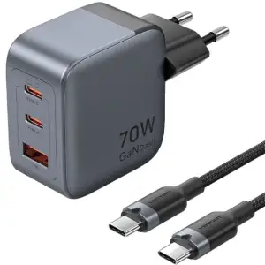 МЗП Vention 3xUSB 70W GaN (2хUSB-C+USB-A) + USB-C cable М-М Black (TZ-FEXH0-EU) UA
