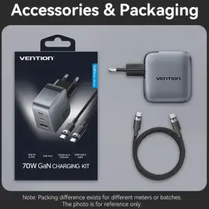 МЗП Vention 3xUSB 70W GaN (2хUSB-C+USB-A) + USB-C cable М-М Black (TZ-FEXH0-EU) UA