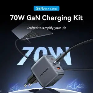 МЗП Vention 3xUSB 70W GaN (2хUSB-C+USB-A) + USB-C cable М-М Black (TZ-FEXH0-EU) UA