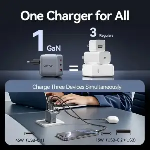 МЗП Vention 3xUSB 70W GaN (2хUSB-C+USB-A) + USB-C cable М-М Black (TZ-FEXH0-EU) UA