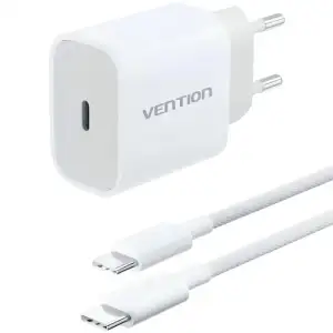 Зарядний пристрій 1xUSB-C 20W + USB-C cable М-М White Vention (G16W0-EU) UA