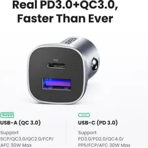 Автозарядка 2xUSB 30W (USB-C + USB-A) CD130 Ugreen (40858) UA