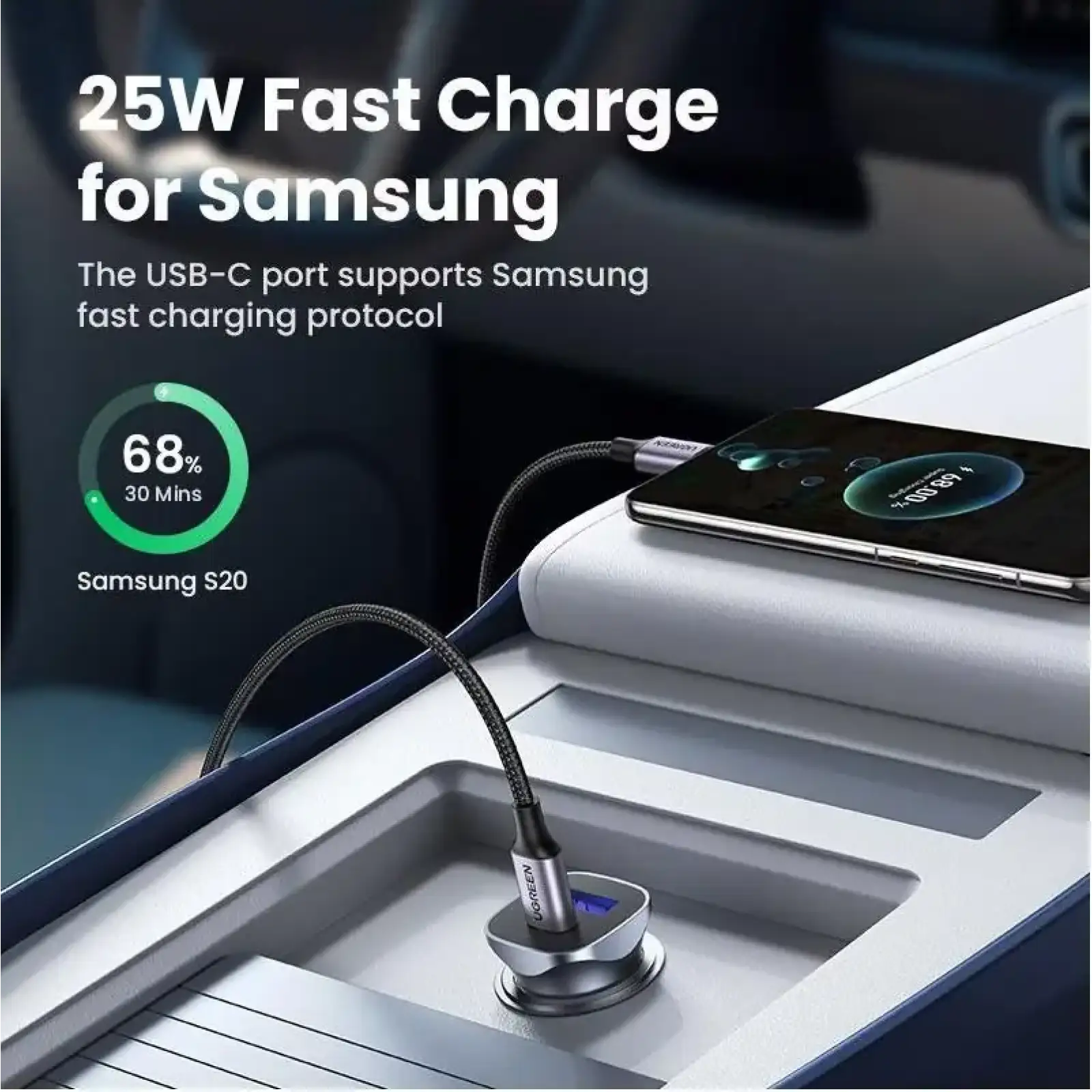 Автозарядка 2xUSB 30W (USB-C + USB-A) CD130 Ugreen (40858) UA
