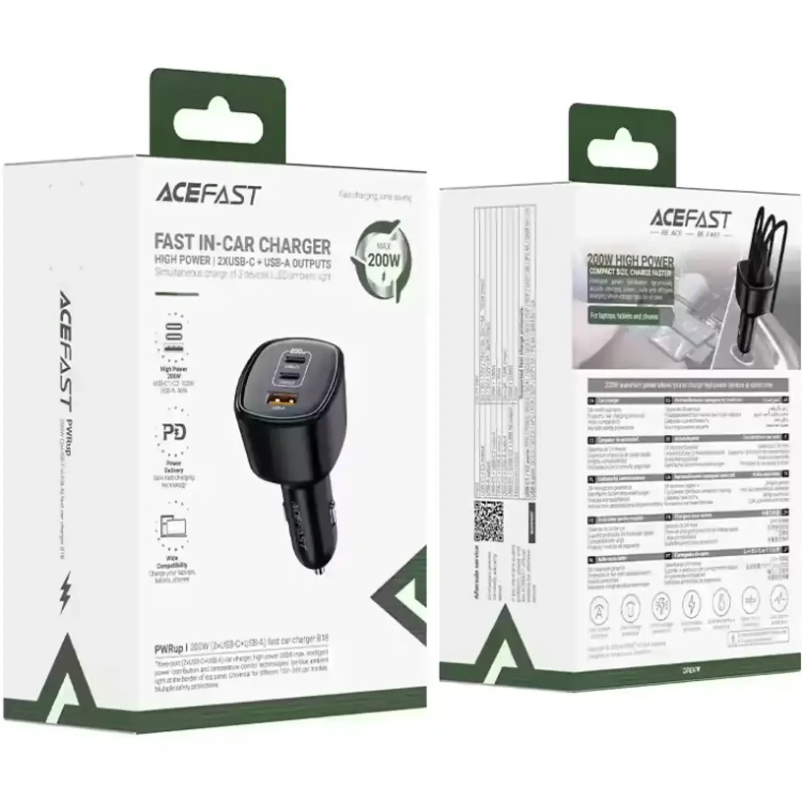 Автозарядка 3xUSB 200W (2xUSB-C + USB-A) B18 Acefast (6974316285953) UA