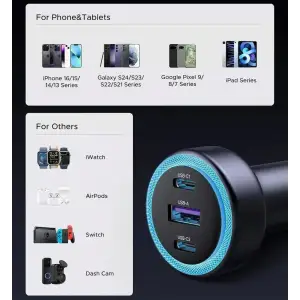 Автозарядка 3xUSB 30W (2xUSB-C + USB-A) QC 4.0 Сіра (EC307) UGREEN (45843) UA