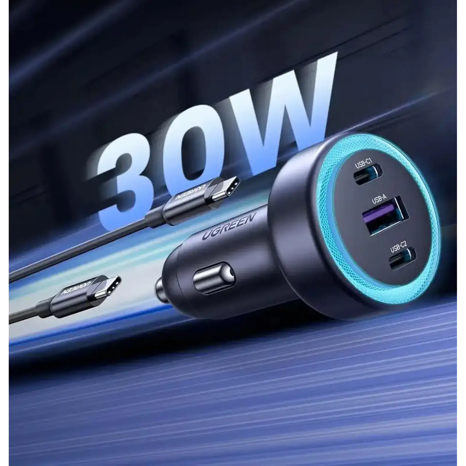 Автозарядка 3xUSB 30W (2xUSB-C + USB-A) QC 4.0 Сіра (EC307) UGREEN (45843) UA