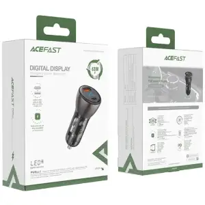 Автозарядка 2xUSB 63W (USB-C + USB-A) B6 with digital display Acefast (6974316280972) UA