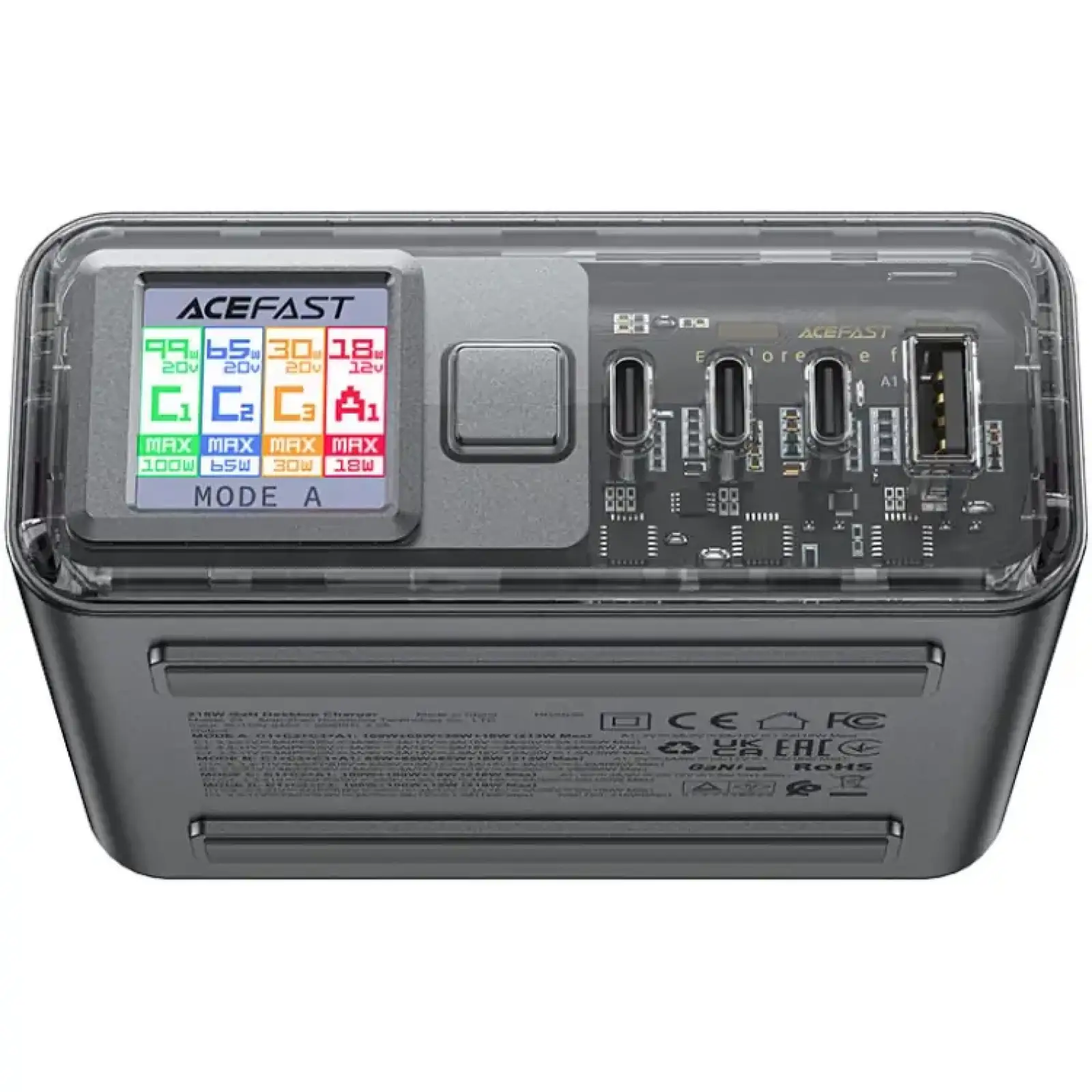 Зарядний пристрій 4xUSB 218W (3xUSB-C+USB-A) Gan Z4 Fast Charger Acefast (6974316282587) UA