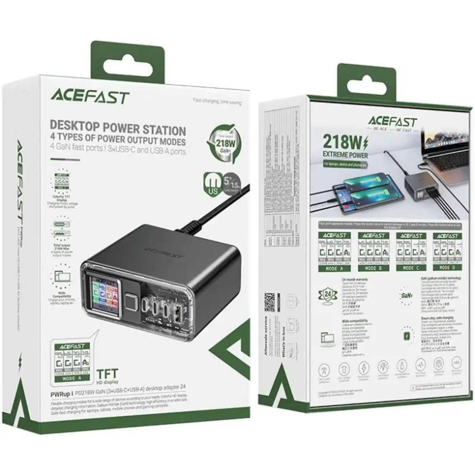Зарядний пристрій 4xUSB 218W (3xUSB-C+USB-A) Gan Z4 Fast Charger Acefast (6974316282587) UA