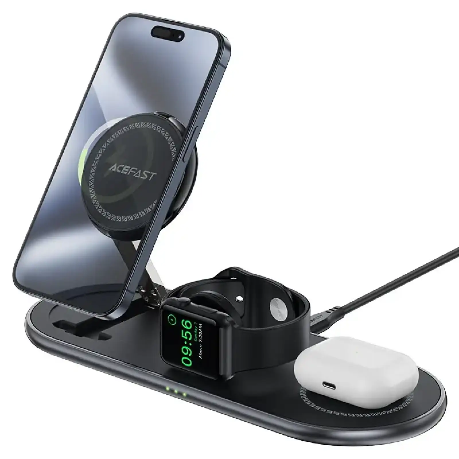 Зарядний пристрій Wireless QI 3in1 15W E19 Qi2 Acefast (6974316283096) UA