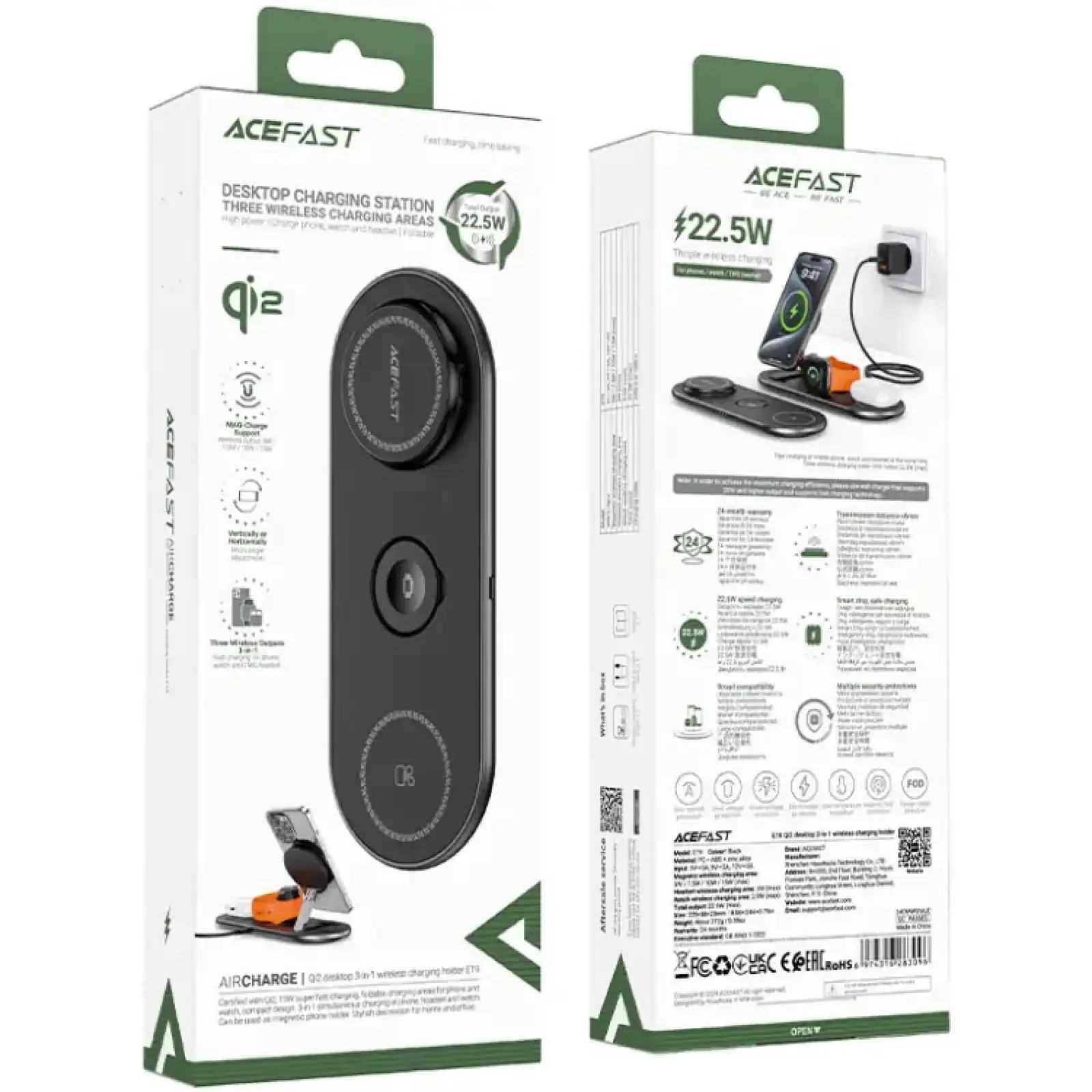 Зарядний пристрій Wireless QI 3in1 15W E19 Qi2 Acefast (6974316283096) UA