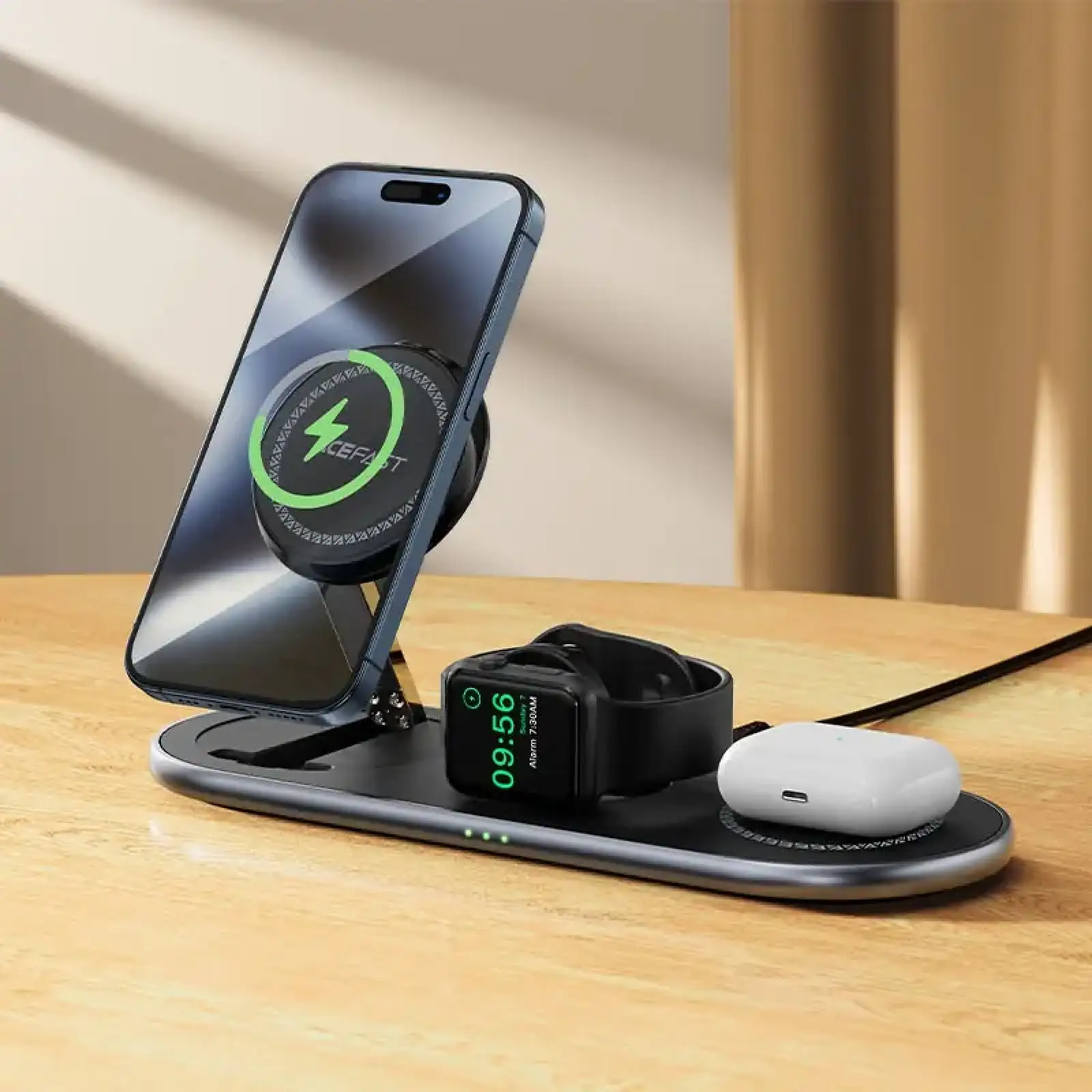 Зарядний пристрій Wireless QI 3in1 15W E19 Qi2 Acefast (6974316283096) UA