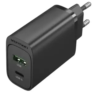 Зарядний пристрій 2xUSB 38W PD,QC3.0 (USB-C+USB-A) чорний Vention (FBIB0-EU) UA