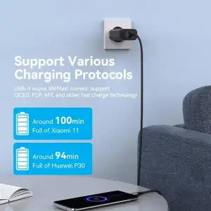Зарядний пристрій 2xUSB 38W PD,QC3.0 (USB-C+USB-A) чорний Vention (FBIB0-EU) UA