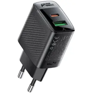Зарядний пристрій 2xUSB 30W (USB-C+USB-A) Gan A98 Black Acefast (6974316283263) UA