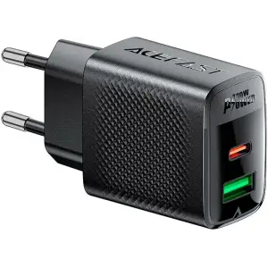 Зарядний пристрій 2xUSB 30W (USB-C+USB-A) Gan A98 Black Acefast (6974316283263) UA