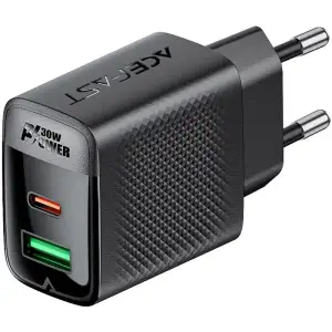 Зарядний пристрій 2xUSB 30W (USB-C+USB-A) Gan A98 Black Acefast (6974316283263) UA