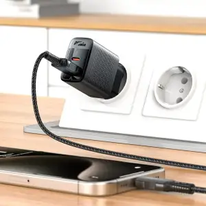 Зарядний пристрій 2xUSB 30W (USB-C+USB-A) Gan A98 Black Acefast (6974316283263) UA