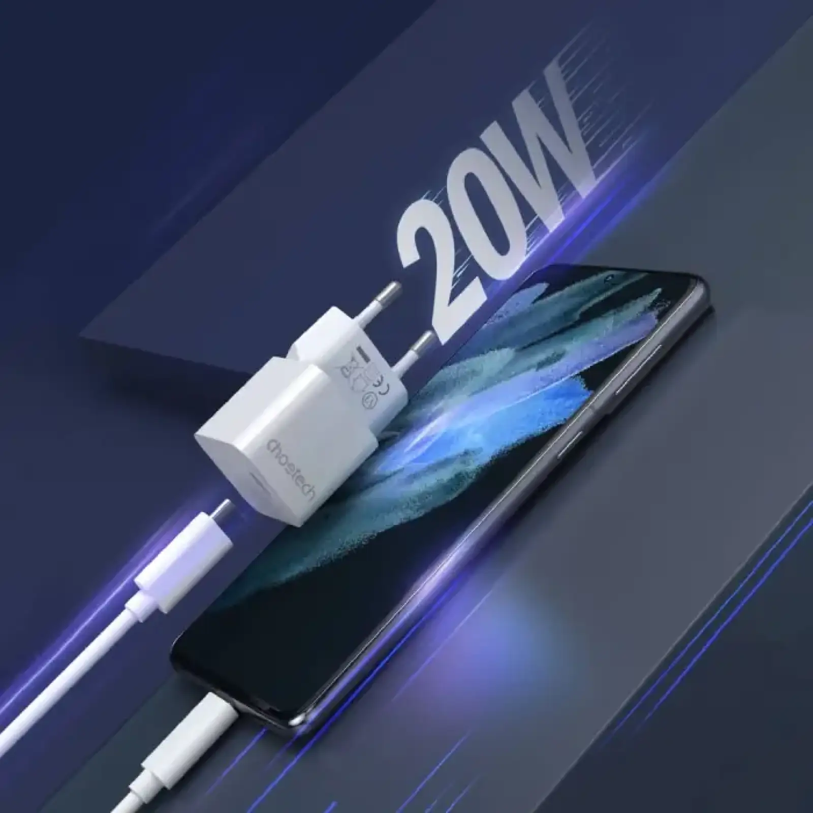Зарядний пристрій 1xUSB-С 20W PD білий Choetech (PD5010-EU-WH) UA