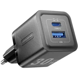 Зарядний пристрій 2xUSB 30W (USB-A/USB-C) + USB-C cable М-М Black Vention (TZ-FEQB0-EU-01) UA
