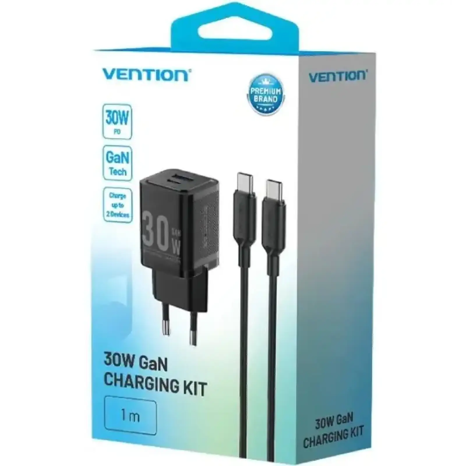 Зарядний пристрій 2xUSB 30W (USB-A/USB-C) + USB-C cable М-М Black Vention (TZ-FEQB0-EU-01) UA