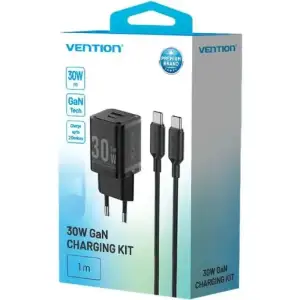 Зарядний пристрій 2xUSB 30W (USB-A/USB-C) + USB-C cable М-М Black Vention (TZ-FEQB0-EU-01) UA