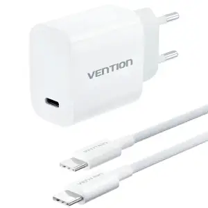 Зарядний пристрій 1xUSB-C 30W + USB-C cable М-М White Vention (G18W0-EU) UA