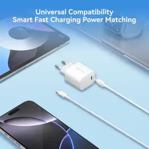 Зарядний пристрій 1xUSB-C 30W + USB-C cable М-М White Vention (G18W0-EU) UA