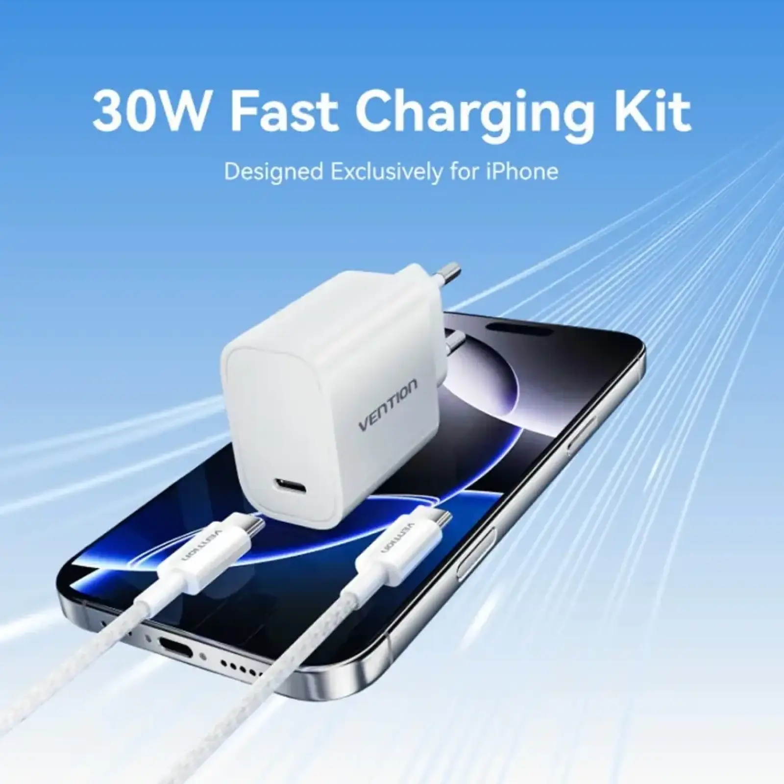 Зарядний пристрій 1xUSB-C 30W + USB-C cable М-М White Vention (G18W0-EU) UA