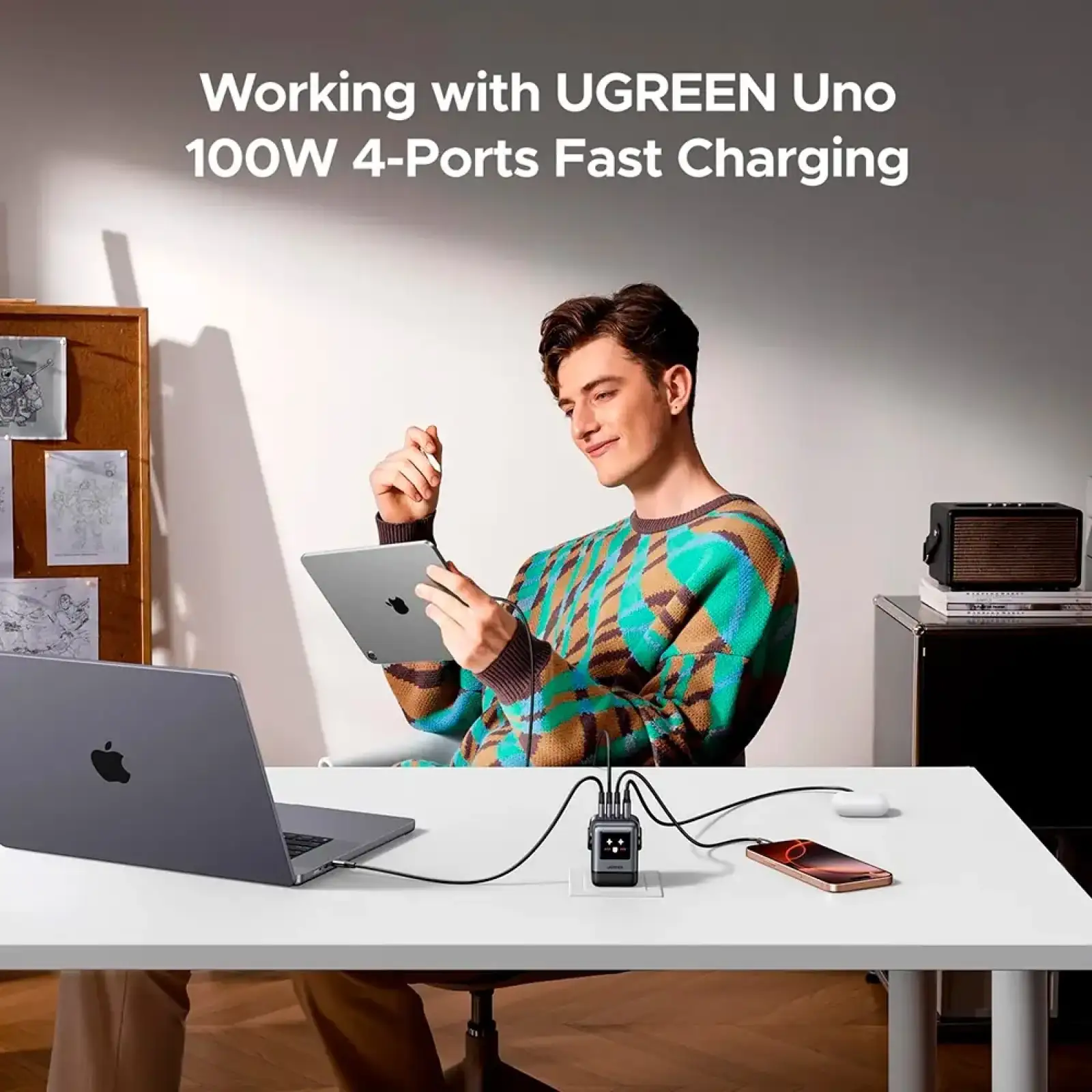 Зарядний пристрій 4xUSB 100W (3xUSB-C+USB-A) Gan Robot tech Fast Charger Сірий X688 Ugreen (45515B) UA