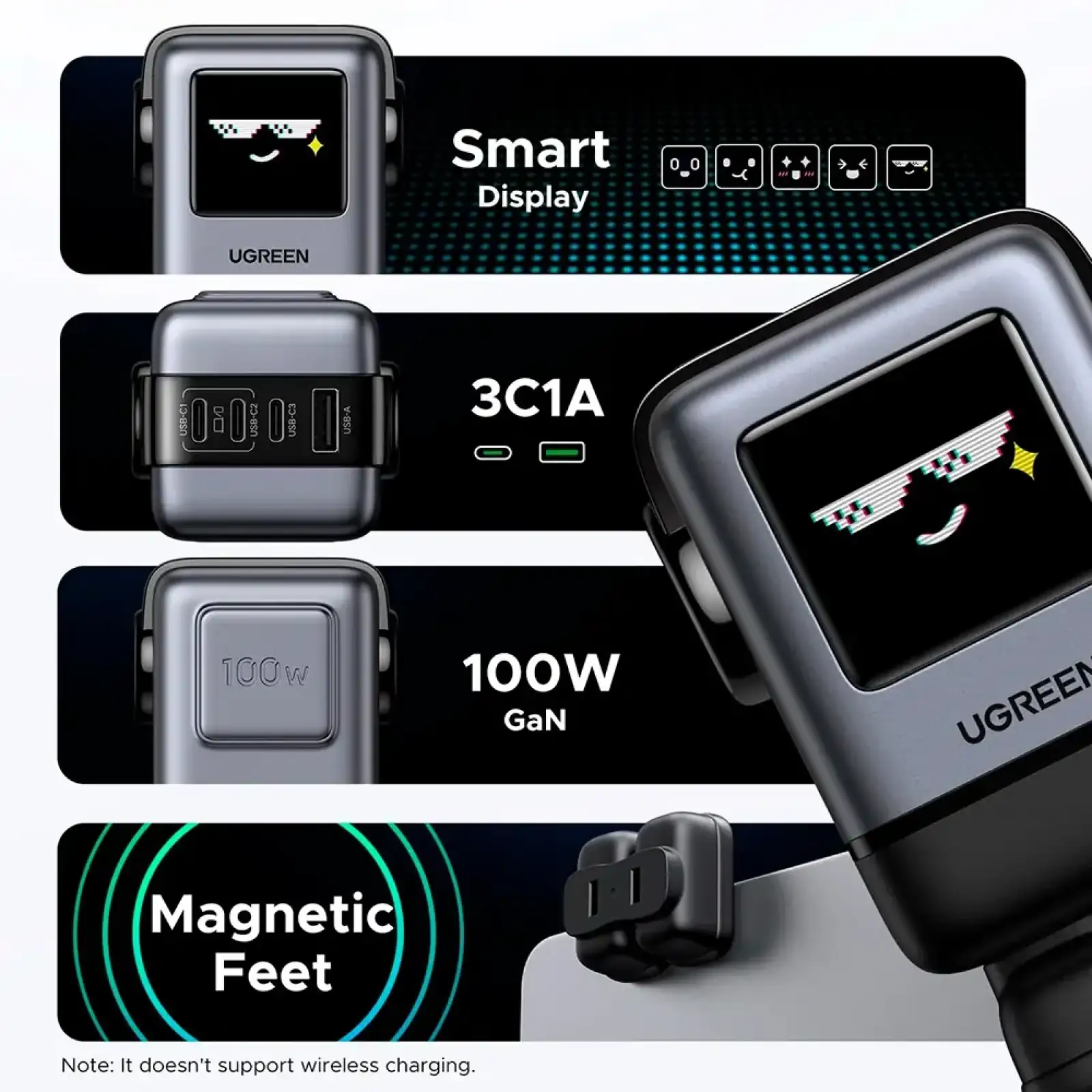 Зарядний пристрій 4xUSB 100W (3xUSB-C+USB-A) Gan Robot tech Fast Charger Сірий X688 Ugreen (45515B) UA