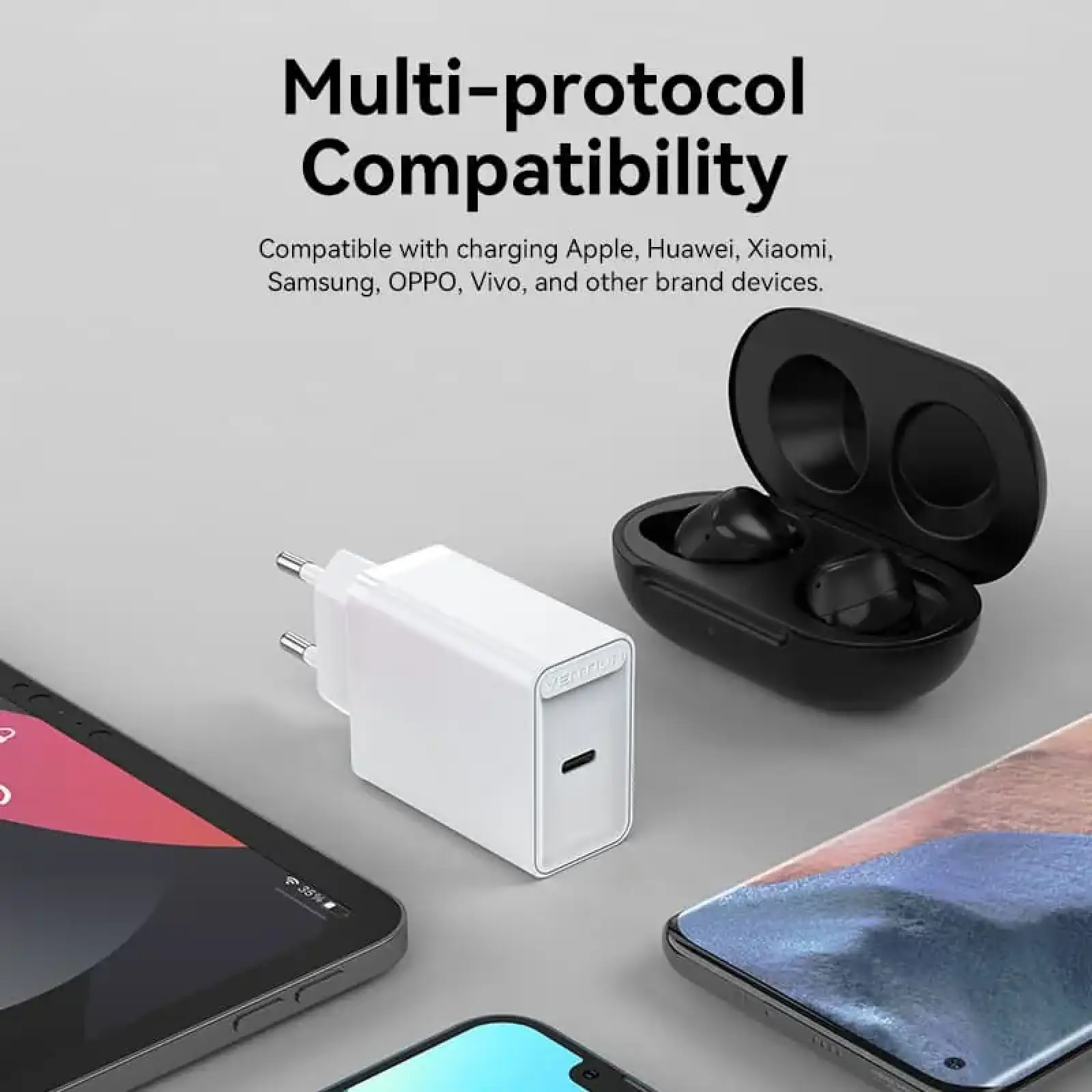 Зарядний пристрій 1xUSB-C 20W PD, QC4.0 білий Vention (FADW0-EU) UA