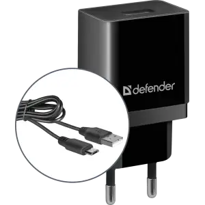 Зарядний пристрій 1xUSB 11W 2.1А + кабель micro-USB UPC-11 чорний Defender (83556) UA