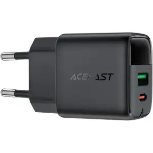 Зарядний пристрій 2xUSB 25W (USB-C+USB-A) with digital display Gan A114 Black Acefast (6974316284437) UA