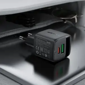 Зарядний пристрій 2xUSB 25W (USB-C+USB-A) with digital display Gan A114 Black Acefast (6974316284437) UA