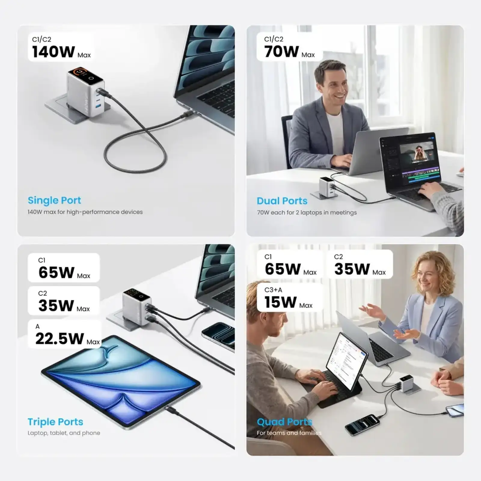 МЗП Vention 4xUSB 140W GaN (3хUSB-C+USB-A) + USB-C cable М-М White (TZ-FCOI0-EU) UA
