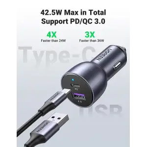 Автозарядка 2xUSB 36W (USB-C+USB-A) QC 3.0+ Косм. Сіра (CD213) UGREEN (60980) UA