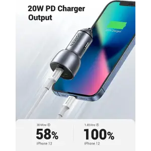 Автозарядка 2xUSB 36W (USB-C+USB-A) QC 3.0+ Косм. Сіра (CD213) UGREEN (60980) UA